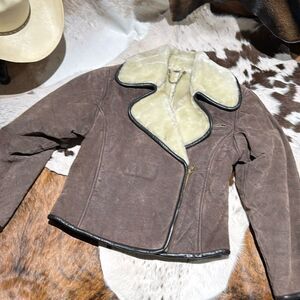 VINTAGE MAGGIE LAWRENCE LEATHER SHEARLING BIKER JACKET SIZE PETITE SMALL